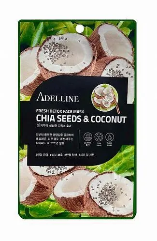 Детокс-маска для обличчя Adelline Fresh Detox Face Mask Chia Seeds & Coconut з екстрактом насіння чіа та кокосу, 20 г