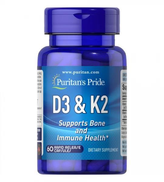 Витамин D3 и K2 Puritan's Pride Vitamin D3 & K2, 60 капсул