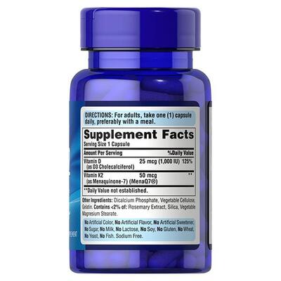 Витамин D3 и K2 Puritan's Pride Vitamin D3 & K2, 60 капсул