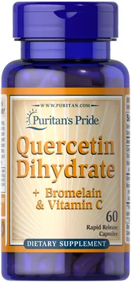 Кверцетин дигідрат + бромелайн з вітаміном C Puritan's Pride Quercetin dihydrate + Bromelain and Vitamin C, 60 капсул