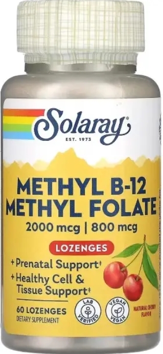 Метил B12 Метилфолат Solaray Methyl B-12 & Methyl Folate, 60 капсул