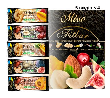 Набор батончиков Misso Fitbar фруктово-ореховых, 20 штук по 30 г