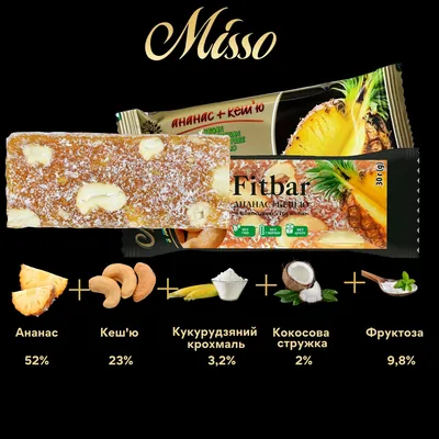 Набір батончиків Misso Fitbar фруктово-горіхових, 20 штук по 30 г