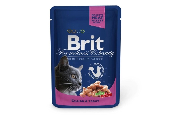 Корм влажный для кошек Brit premium Pouches with salmon and trout с лососем и форелью, 100 г