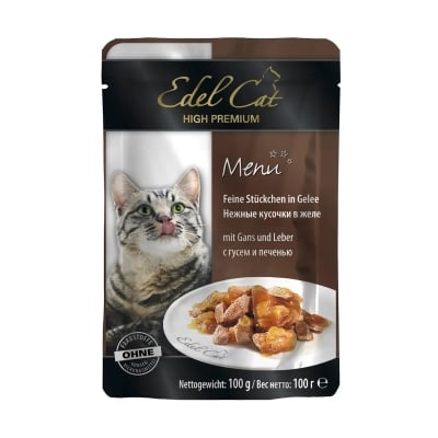 Корм вологий для кішок Edel Cat pouch з гусем та печінкою в желе, 100 г