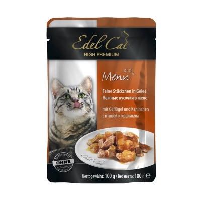 Корм вологий для кішок Edel Cat pouch з птахом та кроликом у желе 100 г