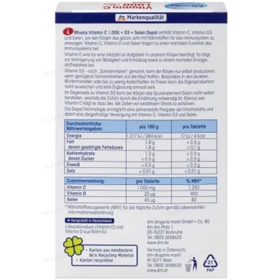 Вітамін С 1000 + Вітамін Д3 + Селен Депо Mivolis Vitamin C 1000 + D3 + Selen Depot, 30 таблеток