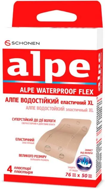 Пластир медичний Alpe Waterproof Flex водостійкий еластичний XL, 76 мм х 50 мм, 4 штуки