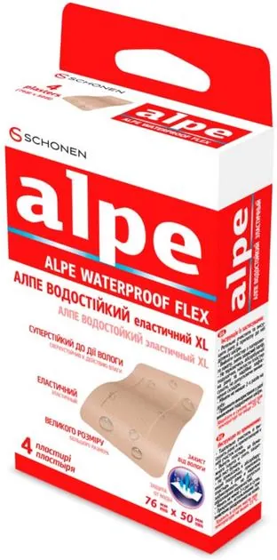 Пластир медичний Alpe Waterproof Flex водостійкий еластичний XL, 76 мм х 50 мм, 4 штуки