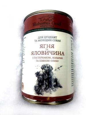 Консервы для щенков Hubertus Gold с ягненком, говядиной, пастернаком, кольраби и льняным маслом, 400 г
