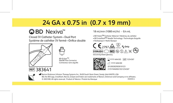 Катетер внутрішньовенний BD Nexiva закритого типу +1 Q-Syte 24 G 0.75IN 0.7 x 19 мм