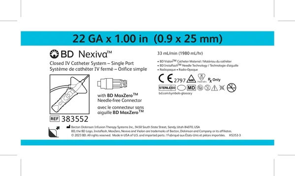 Катетер внутрішньовенний BD Nexiva закритого типу з роз'ємом MaxZero 22 G 1.00IN 0.9 x 25 мм