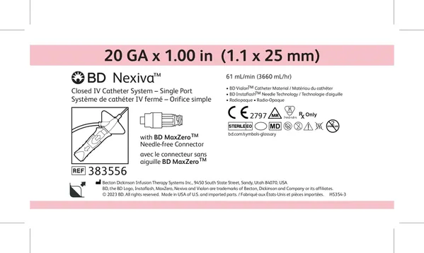Катетер внутрішньовенний BD Nexiva закритого типу з роз'ємом MaxZero 20 G 1.00IN 1.1 x 25 мм