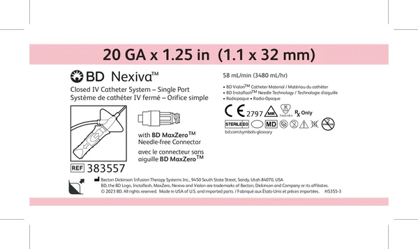 Катетер внутрішньовенний BD Nexiva закритого типу з роз'ємом MaxZero 20 G 1.25IN 1.1 x 32 мм