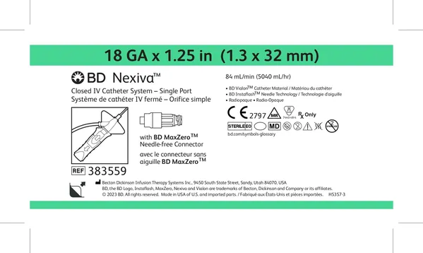 Катетер внутрішньовенний BD Nexiva закритого типу з роз'ємом MaxZero 18 G 1.25IN 1.3 x 32 мм