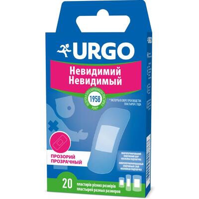 Набір пластирів медичних Urgo Невидимий прозорих, різних розмірів, 20 штук