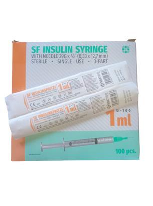Шприц инсулиновый 1,0 мл U-100 SF Medical с иглой съемной 29G (0.33 x 12.7 мм), 100 штук
