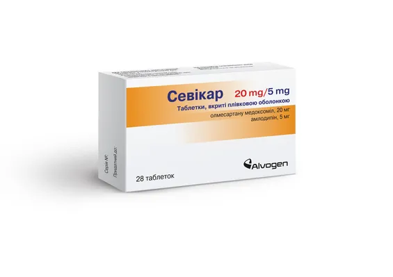 Севікар таблетки, в/плів. обол. по 20 мг/5 мг №28 (14х2)
