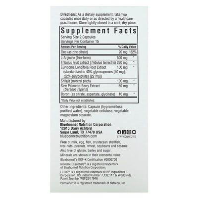 Комплекс для мужчин Bluebonnet Nutrition Intimate Essentials for Him Testosterone Libido Boost, 30 растительных капсул