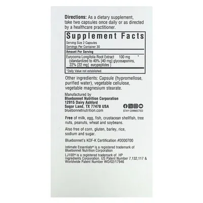 Комплекс Сексуальна та репродуктивна підтримка Bluebonnet Nutrition Intimate Essentials Lj100, 60 рослинних капсул