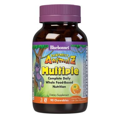 Мультивитамины для детей Bluebonnet Nutrition Rainforest Animalz Multiple, вкус апельсина, 90 жевательных конфет