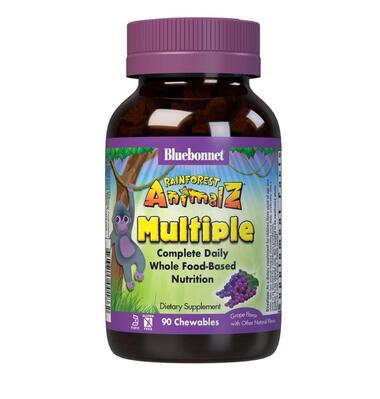 Мультивитамины для детей Bluebonnet Nutrition Rainforest Animalz Multiple, вкус винограда, 90 жевательных конфет