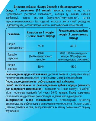 ГастроGooooD суспензія оральна зі смаком м’яти, з підсолоджувачем по 10 мл №20 у саше-пак.