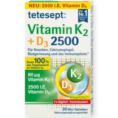 Витамин К2+Д3 2500 Tetesept Vitamin K2+D3, 30 таблеток