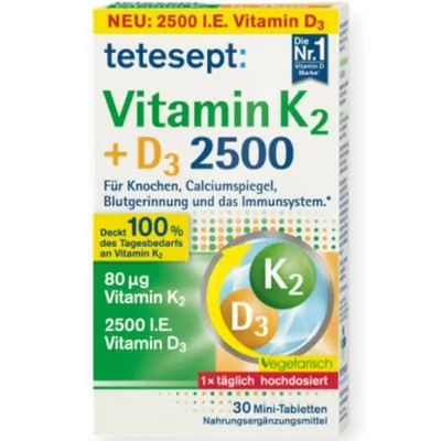 Вітамін К2 + Д3 2500 Tetesept Vitamin K2 + D3, 30 таблеток