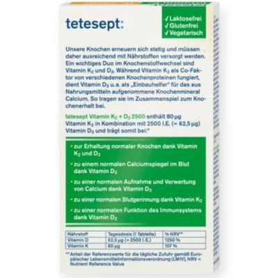 Вітамін К2 + Д3 2500 Tetesept Vitamin K2 + D3, 30 таблеток