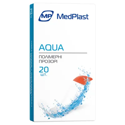 Набір пластирів MP MedPlast AQUA на полімерній основі, розміром 19 мм х 72 мм, прозорі, 20 штук