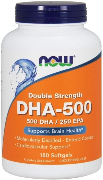 Докозагексаєнова кислота NOW DHA 500 мг капсули м'які №180