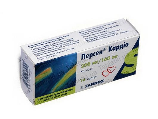 Персен кардио капсулы тв. по 200 мг/160 мг №16 (8х2)