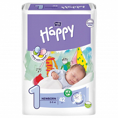 Підгузки Happy Bella Baby Newborn, розмір 1, 2-5 кг, 42 шт