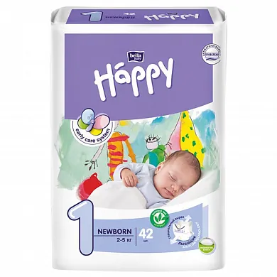 Підгузки Bella Baby Happy Newborn, розмір 1, 2-5 кг, 42 шт