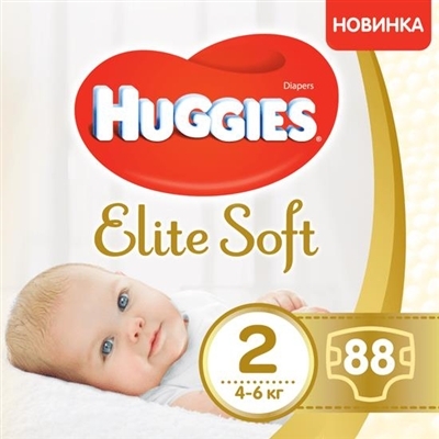 Подгузники Huggies Elite Soft детские, размер 2, 4-6 кг, 88 шт
