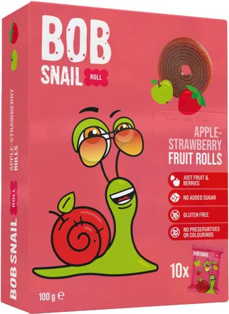 Цукерки Bob Snail Roll натуральні яблучно-полуничні, 100 г