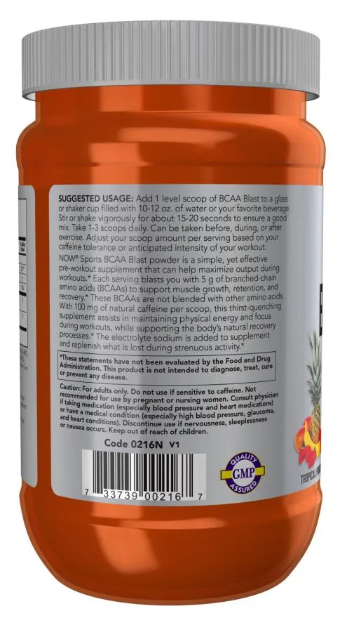 Комплекс амінокислот NOW Sports BCAA Blast порошок, тропічний пунш, 600 г