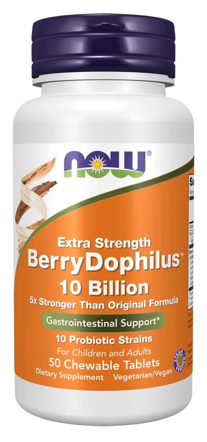 Пробіотики NOW Berry Dophilus Extra Strength 10 Billion, 50 жувальних таблеток