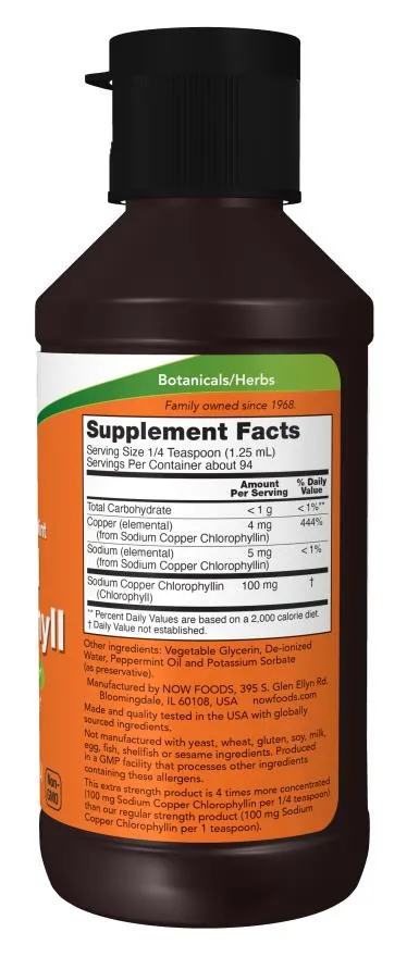 Хлорофіл рідкий NOW Liquid Chlorophyll Extra Strength з м'ятним смаком, 118 мл