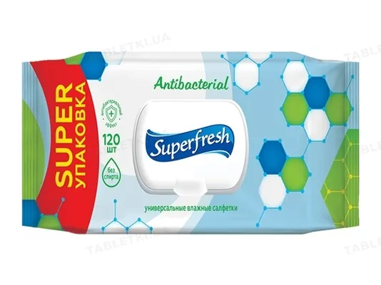 Серветки вологі Superfresh Antibacterial антибактеріальні, з клапаном, 120 шт