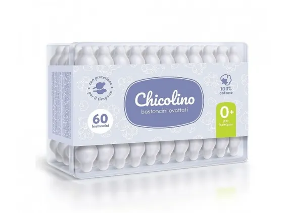 Ватні палички Chicolino дитячі з обмежувачем, 60 шт