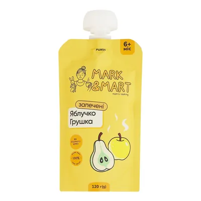 Пюре фруктове Mark & Mart Запечене яблучко і грушка без цукру, 120 г