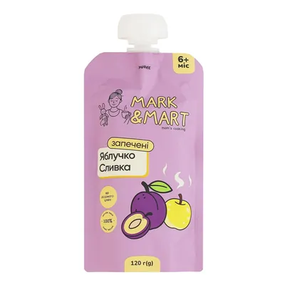 Пюре фруктове Mark & Mart Запечене яблучко і сливка без цукру, 120 г