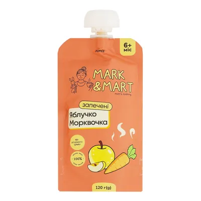 Пюре фруктове Mark & Mart Запечене яблучко і морквочка без цукру, 120 г