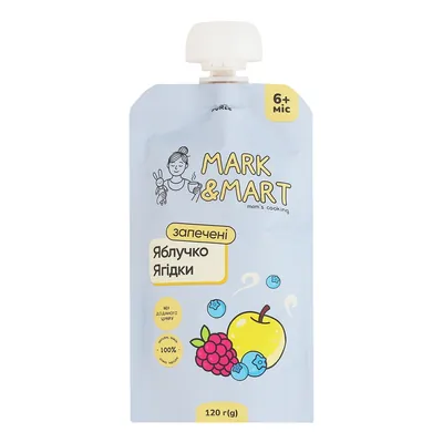 Пюре фруктове Mark & Mart Запечене яблучко і ягідки без цукру, 120 г