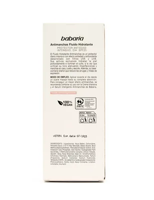Флюїд для обличчя Babaria SPF20 зволожуючий від пігментних плям, 50 мл