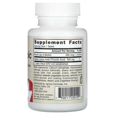 Альфа-ліпоєва кислота з біотином Jarrow Formulas Alpha Lipoic Sustain with Biotin 300 мг, 60 таблеток