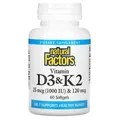 Вітамін D3 та К2 Natural Factors Vitamin D3 & K2 25 мкг (1000 МО)/120 мкг, 60 капсул