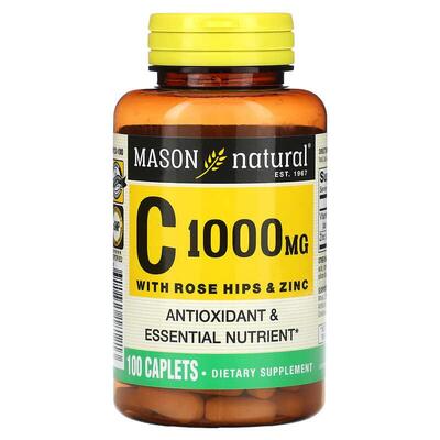 Витамин C с шиповником и цинком Mason Natural Vitamin C 1000 mg with Rose Hips and Zinc, 100 каплет
